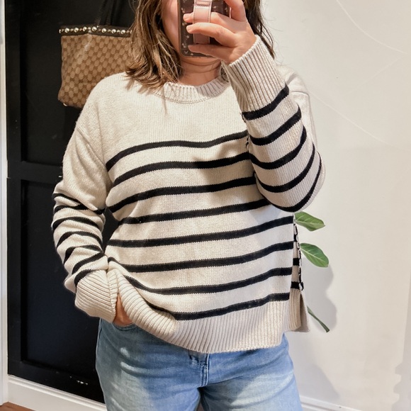 Vince 100% Cashmere Stripe Boxy Crew Sweater. Size S - Picture 10 of 11